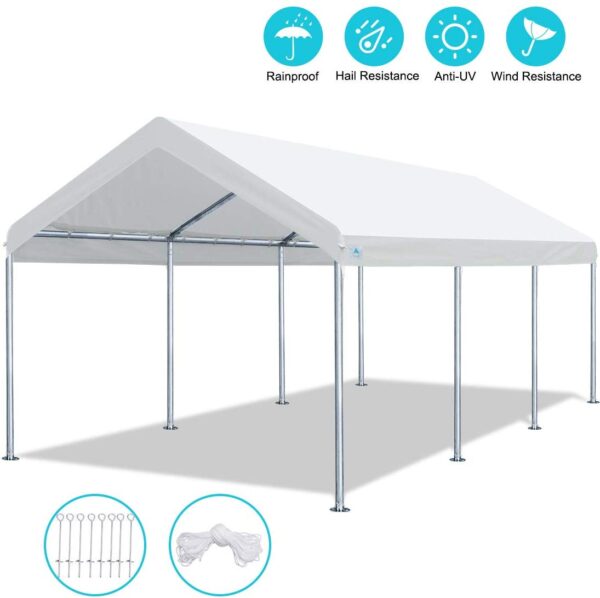 ADVANCE OUTDOOR 10 x 20 FT Heavy Duty Carport Car Canopy Garage Shelter Party Tent, Adjustable Height from 6ft to 7.5ft, White