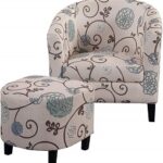 Accent Retro Living Room Chair with Ottoman (Beige & Blue)2