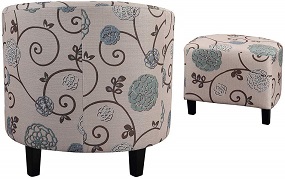 Accent Retro Living Room Chair with Ottoman (Beige & Blue)4