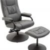 HOMCOM Adjustable Leisure Recliner Chair and Ottoman Set with Swiveling Base, Faux Leather, Grey