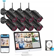 [All-in-One] Wireless Home Security Camera System with 15.6 Inch Monitor,ANRAN 8pcs 2MP Outdoor Home Surveillance Video WiFi Security Camera, 8CH NVR Built-in 2TB HDD, Night Vision Motion Detection