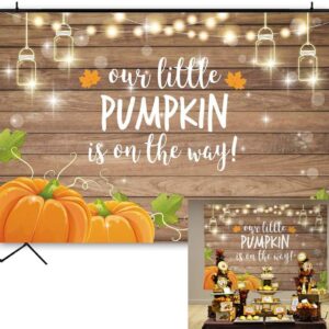 Allenjoy Pumpkin Rustic Wood Baby Shower Backdrop Autumn Our Little Pumpkin Boy Girl is On The Way Welcome Party Decorations Baby is Brewing Theme Cake Table Banner 7x5ft Background Photo Booth Props