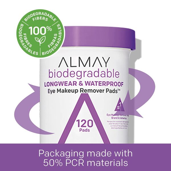 Almay Biodegradable Longwear & Waterproof Eye Makeup Remover Pads, Hypoallergenic, Cruelty Free, Fragrance Free Cleansing Wipes, 80 count, white… 9