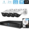 Amcrest 4K Security Camera System w/ 4K 8CH PoE NVR, 4 x 4K (8MP) IP67 Weatherproof Metal Bullet POE IP Cameras, 2.8mm Wide Angle Lens, Pre-Installed 2TB Hard Drive, NV5208E-IP8M-2597EW4-2TB (White)