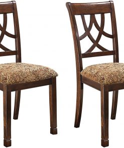 Ashley Furniture Signature Design - Leahlyn Dining Upholstered Side Chair - Pierced Splat Back - Set of 2 - Medium Brown