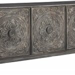 Signature Design by Ashley – Fair Ridge 3-Door Accent Cabinet – Contemporary – Hand Carved Solid Wood – Antique Gray Finish