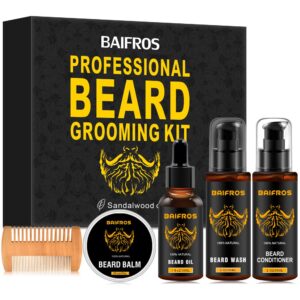 BAIFROS Beard Kit for Men Grooming & Care W/Beard Wash/Shampoo,Unscented Beard Growth Oil