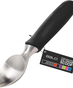 Balci Ice Cream Scoop - Heavy Duty Stainless Steel Icecream Scooper With Non-Slip Rubber Grip - Professional Metal Ice-Cream Spade - Dishwasher Safe – Black