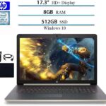 2019 HP 17.3 in HD+ Laptop Business Notebook Computer, Intel Quad Core i7-8550U Up to 4.0GHz, 8GB RAM, 512GB SSD, Sliver, Card Reader, DVD-RW, WiFi, GbE LAN…