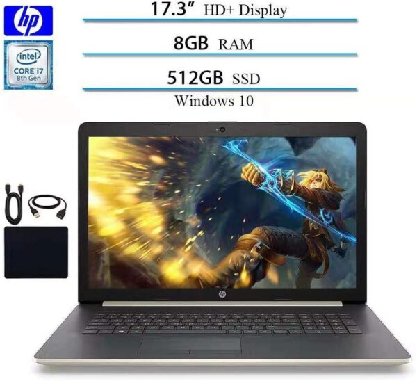 2019 HP 17.3 in HD+ Laptop Business Notebook Computer, Intel Quad Core i7-8550U Up to 4.0GHz, 8GB RAM, 512GB SSD, Sliver, Card Reader, DVD-RW, WiFi, GbE LAN...