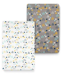 COSMOPLUS Stretch Fitted Pack n Play Playard Sheets - 2 Pack for Mini Crib Sheet Set,Pack n Play Mattress Cover, Ultra Stretchy Soft,Heart Pattern