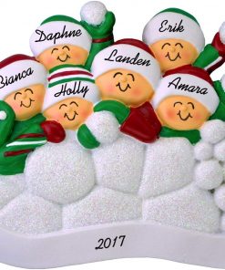 Calliope Designs Snowball Fight Personalized Christmas Ornament (6 People) - Family Fun in The Snow - Handpainted Resin - 4" Tall - Free Customization