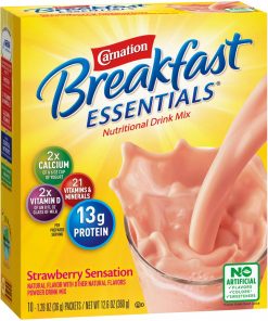 Carnation Breakfast Essentials Powder Drink Mix, Strawberry Sensation, 10 Count Box of 1.26 Ounce Packets (Pack of 6)
