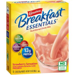 Carnation Breakfast Essentials Powder Drink Mix, Strawberry Sensation, 10 Count Box of 1.26 Ounce Packets (Pack of 6)