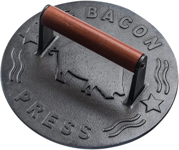 Bellemain Cast Iron Grill Press, Heavy-duty bacon press with Wood Handle, 8.75-Inch Round