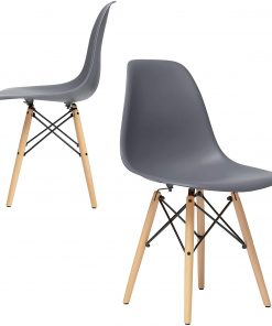 Laura Davidson Furniture Set of 2 - Chelsea Eames DSW (Wood Legs) Molded Plastic Dining Side Chairs (Grey)