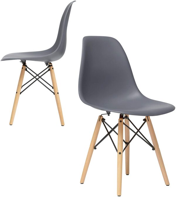 Laura Davidson Furniture Set of 2 - Chelsea Eames DSW (Wood Legs) Molded Plastic Dining Side Chairs (Grey)