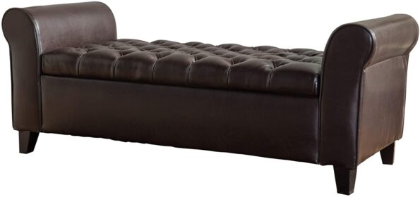 Christopher Knight Home Keiko Leather Armed Storage Bench, Brown
