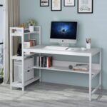 Tribesigns Computer Desk with 4-Tier Storage Shelves, 60 inch Modern Large Office Desk Computer Table Studying Writing Desk Workstation with Bookshelf and Tower Shelf for Home Office(White)