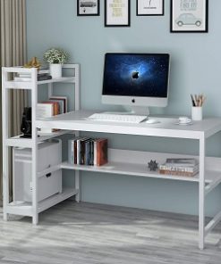 Tribesigns Computer Desk with 4-Tier Storage Shelves, 60 inch Modern Large Office Desk Computer Table Studying Writing Desk Workstation with Bookshelf and Tower Shelf for Home Office(White)