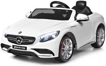 Costzon Ride On Car, 12V Licensed Mercedes-Benz S63 Battery Powered Electric Vehicle w/ Parental Remote Control, Headlights, Music, Horn, MP3/USB/TF, 3 Speed Kids Ride On Toy (White)