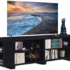 BS TV Credenza 59" Stand Modern Console Storage Cabinet 8 Large Shlefs Organizer Cubical Entertainment Media Center Organizer Audio Video Components Gaming Black Home Theater Living Room Playroom