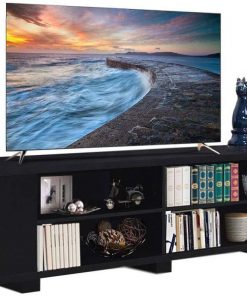 BS TV Credenza 59" Stand Modern Console Storage Cabinet 8 Large Shlefs Organizer Cubical Entertainment Media Center Organizer Audio Video Components Gaming Black Home Theater Living Room Playroom