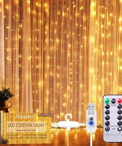 Curtain String Lights, Window Curtain Lights, 300 LED Curtain Fairy Lights, 8 Modes, 3mX3m with Hooks, Waterproof, with Remote Control Timer, for Bedroom Christmas Party Garden Decoration