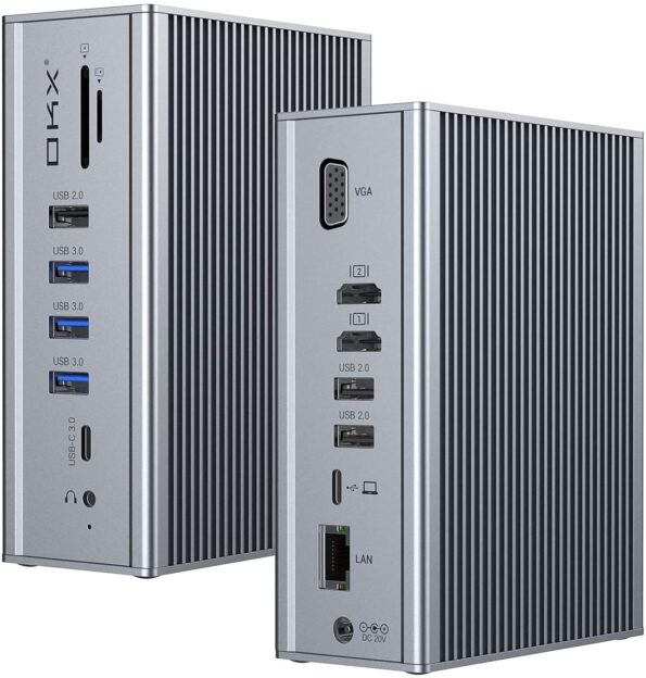 Docking Station, OKX Upgraded 16 in 1 Quadruple Display USB C Docking for USB-C Laptops, 65W Charging for Laptop, Dual 4K HDMI, VGA, 1Gbps Ethernet, 5Gbps USB-C 3.0, SD/TF, USB-C Gen2, 3.5mm Audio&Mic