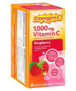 Emergen-C (30 Count, Raspberry Flavor, 1 Month Supply) Dietary Supplement Fizzy Drink Mix with 1000mg Vitamin C, 0.32 Ounce Packets, Caffeine Free
