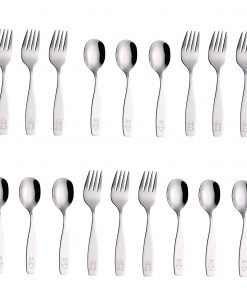 Exzact Stainless Steel 18 Pieces Childrens Flatware/Kids Silverware/Cutlery Set - 9 x Children Safe Forks, 9 x Children Tablespoons - Safe Toddler Utensils (Engraved Dog Bunny)