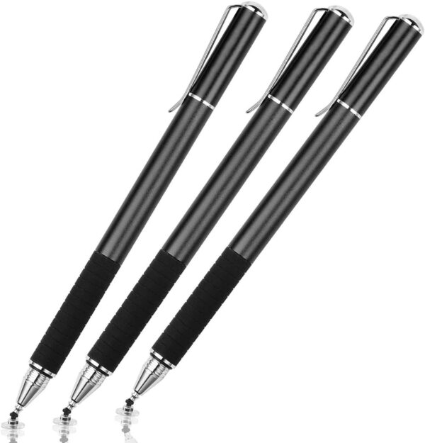 Fine Point Pro Stylus Pen with Clear Disc for iPhone, iPad, iPad Pro, Samsung Galaxy Cellphones & Tablets and All Other Touch Screen Devices (3Pcs with Accessories)