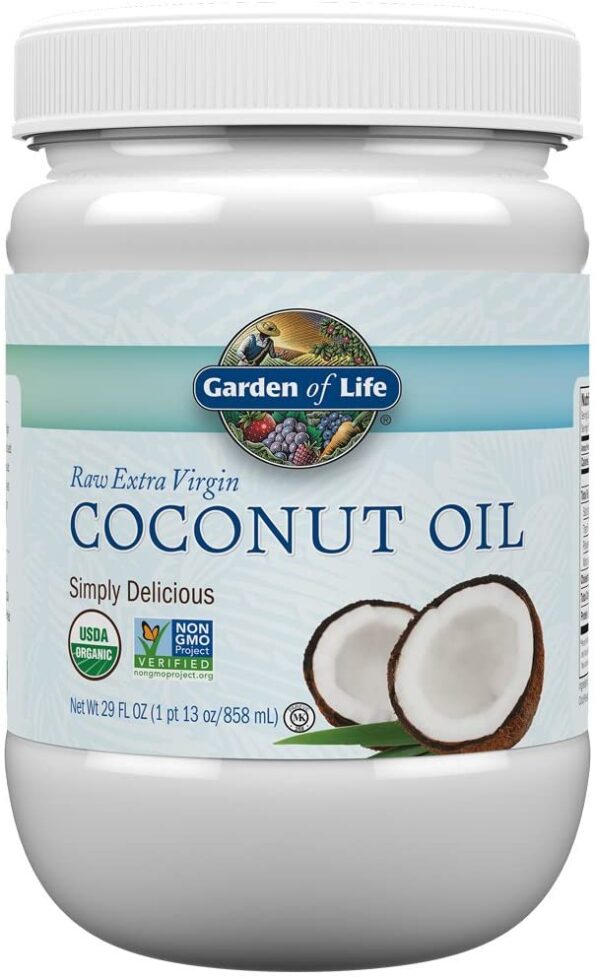Garden of Life Coconut Oil for Hair, Skin, Cooking - Raw Extra Virgin Organic Coconut Oil, 57 Servings - Pure Unrefined Cold Pressed Oil with MCTs for Body Care or Baking, Aceite de Coco Organico