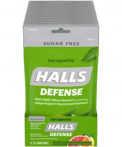 HALLS Defense Assorted Citrus Sugar Free Vitamin C Drops, 12 Packs of 25 Drops (300 Total Drops)