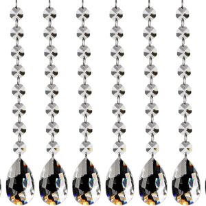 Fushing 10Pcs 1ft Teardrop Crystal Strands, Hanging Crystal Beads Chain Garland, Crystal Chandelier Pendants Parts Glass Beads