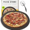 Heritage Black Ceramic Pizza Stone ​Pan ​and Pizza Cutter Wheel ​Set​ - Baking Stones for Oven, Grill & BBQ - ​Stainless​ ​& Nonstick