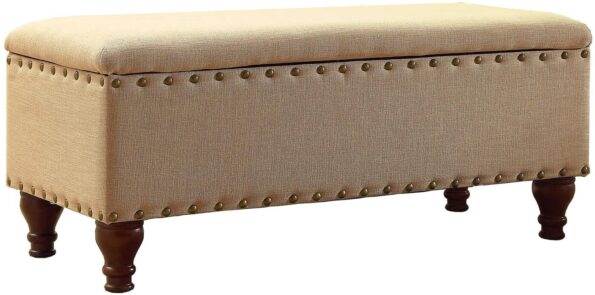 HomePop Linen Oversized Storage Bench with Nail Head Trim, Tan Linen