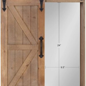 Kate and Laurel Cates Wood Wall Storage Cabinet with Vanity Mirror and Sliding Barn Door, Rustic Brown