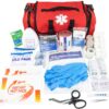 LINE2design Emergency Fire First Responder Kit - Fully Stocked First Aid Rescue Trauma Bag - EMS EMT Paramedic Complete Lifeguard Medical Supplies for Natural Disasters - Red