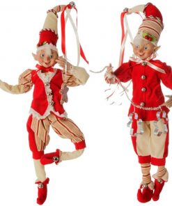 Large Posable Red and White Peppermint Stripe Elf Christmas Decorations, 16 Inch, Set of 2