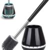 MEXERRIS Toilet Brush and Holder Set Stainless Steel with Soft Silicone Bristle, Sturdy Cleaning Toilet Bowl Cleaner Brush Set for Bathroom Storage Organization - Tweezers Included (Black)