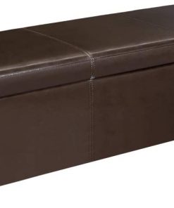 First Hill Madison Rectangular Faux Leather Storage Ottoman Bench, Large, Espresso Brown