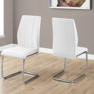 Monarch Specialties 2 Piece DINING CHAIR-2PCS/ 39" H/WHITE LEATHER-LOOK/CHROME, 17.25" L x 20.25" D x 38.75" H