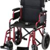 NOVA Lightweight Transport Chair with Locking Hand Brakes, 12” Rear Wheels, Removable & Flip Up Arms for Easy Transfer, Anti-Tippers Included, Red