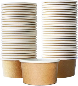 Paper Ice Cream Cups - 50-Count 9-Oz Disposable Dessert Bowls for Hot or Cold Food, 9-Ounce Party Supplies Treat Cups for Sundae, Frozen Yogurt, Soup, Brown