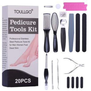 Pedicure Tools Kit, Foot Files, Stainless Steel Foot Rasp, Foot Dead Skin Remover, Callus Remover for Feet, Foot Care Kit Can be Used on Both Wet and Dry Feet, Professional Pedicure Tool Set 20 in 1