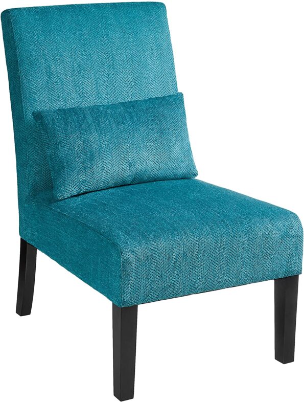 Roundhill Furniture Pisano Teal Blue Fabric Armless Contemporary Accent Chair with Kidney Pillow, Single