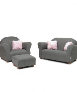 Keet Plush Childrens Set, Sofa, Chair and Ottoman, Charcoal/Pink
