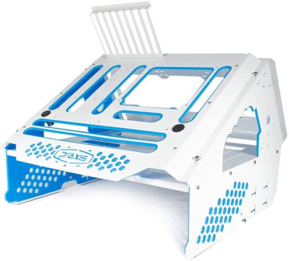 PrimoChill's Praxis Wetbench Powdercoated Steel Modular Open Air Computer Test Bench for Watercooling or Air Cooled Components (White with Solid Light Blue Accents) - White w/Solid Light Blue Accents