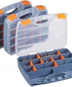 Relaxdays Grey 3-Piece Box Set w/Handle, Tool Kit for Small Parts, Adjustable, HWD